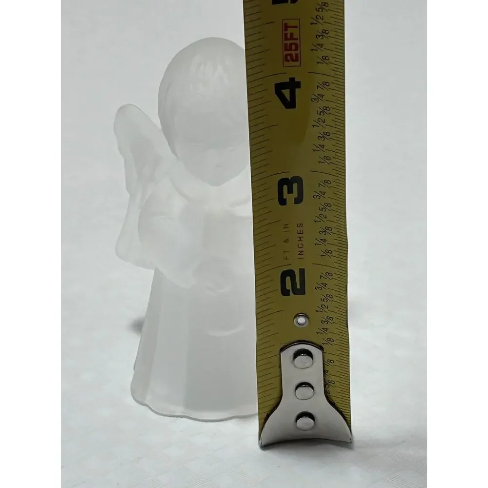 Candle Holder Angel Clear Satin Frosted Glass Vintage‎ Christmas